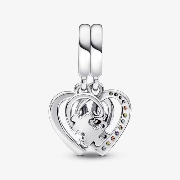 🌺Pandora Puzzle Piece Hearts Splittable Friendship Dangle Charm - Picture 2 of 4
